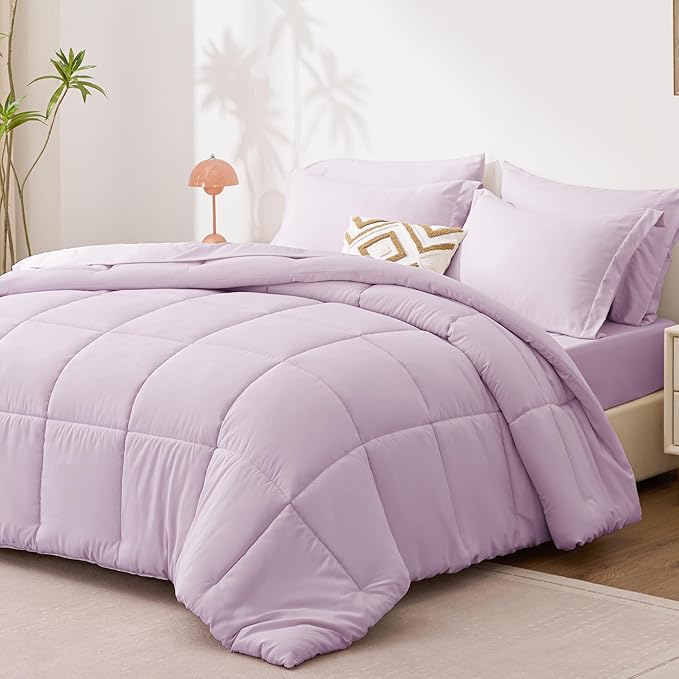 Love's cabin California King Comforter Set Light Purple, 7 Pieces California - Image 2