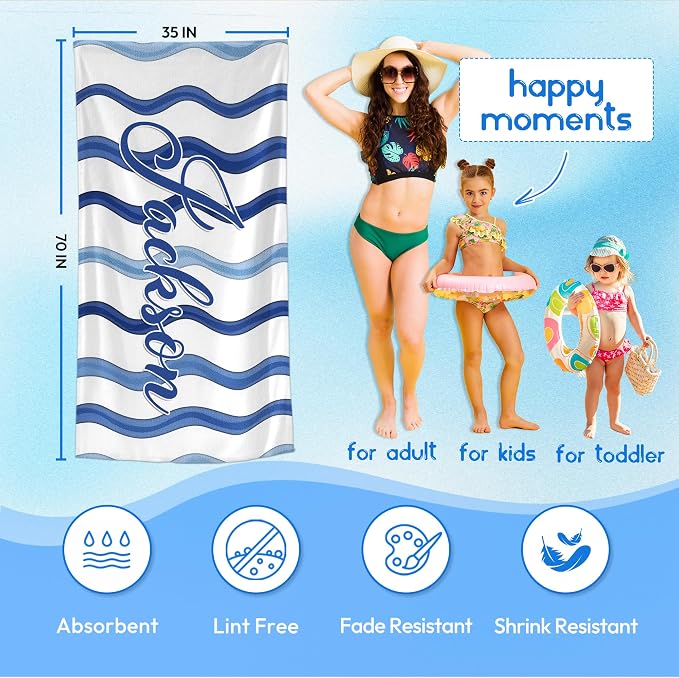 JML Custom Beach Towel with Name, Personalized Microfiber Beach Towel with Name - Image 3
