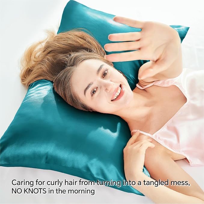BEDELITE Satin Pillowcase with Zipper 2 Pack, Teal Pillow Cases Standard Size - Image 4