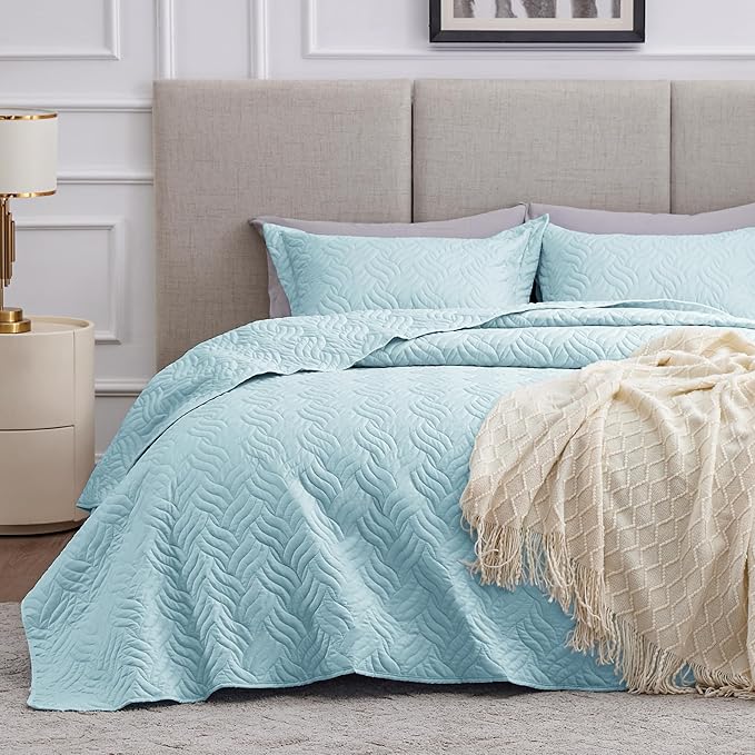 Love's cabin Quilts for Full Bed Light Blue Bedspreads Bedding Set by Lovescabin