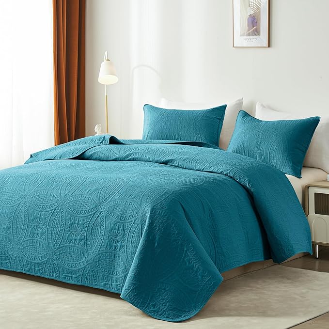 akkialla Teal King/Cal King Quilt Set, Ultrasonic Lightweight Bedspread Coverlet - Image 2