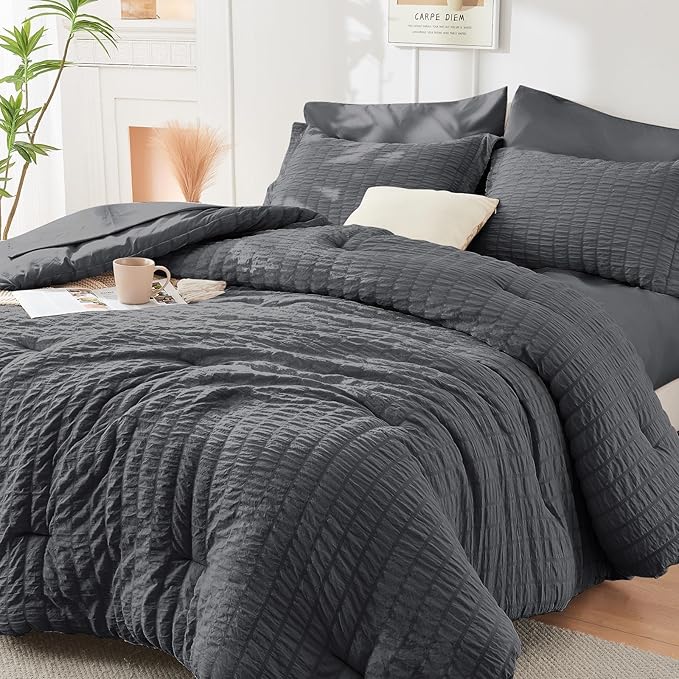 HYMOKEGE Twin XL Comforter Set Seersucker 5 Pieces, All Season Luxury Bed in a - Image 8