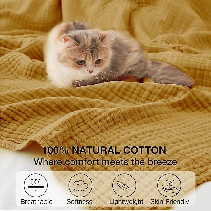 100% Cotton Muslin Blanket Large 50"x 70", 6 Layers Breathable and Lightweight - Image 3