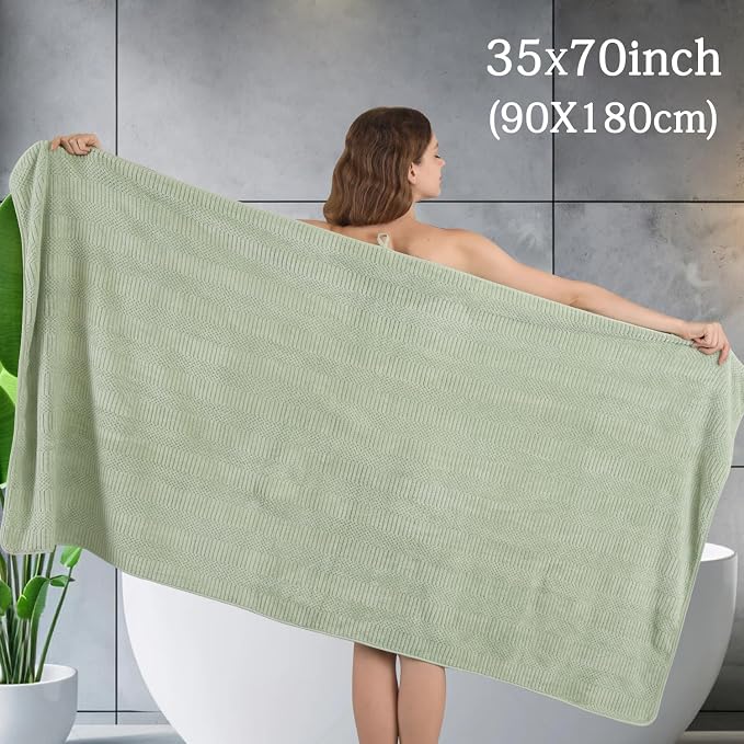 8 Piece Sage Green Bath Towels Set, 2 Oversized Large Bath Sheets, 2 Hand - Image 2