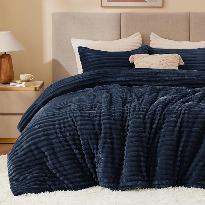 BEDELITE Fleece King Comforter Set -Super Soft & Warm Fluffy Navy Blue Bedding by BEDELITE