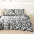 OAITE Grey Flower Queen Size Duvet Cover-3 Pieces Prewashed Cotton-Like by OAITE