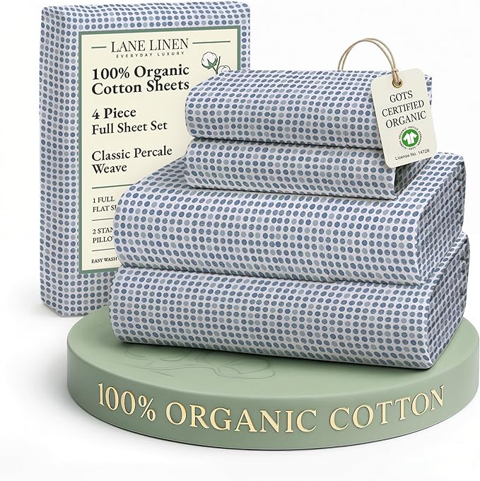 LANE LINEN 100% Organic Cotton Full Sheets Set Soft & Comfy Percale Long Staple by LaneLinen