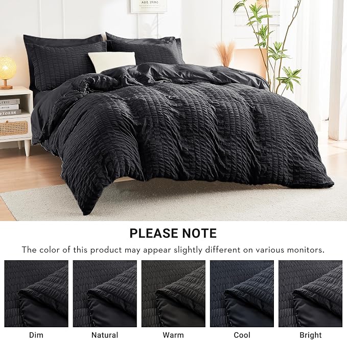HYMOKEGE Black Oversized Queen Comforter Set Seersucker 7 Pieces, All Season - Image 6