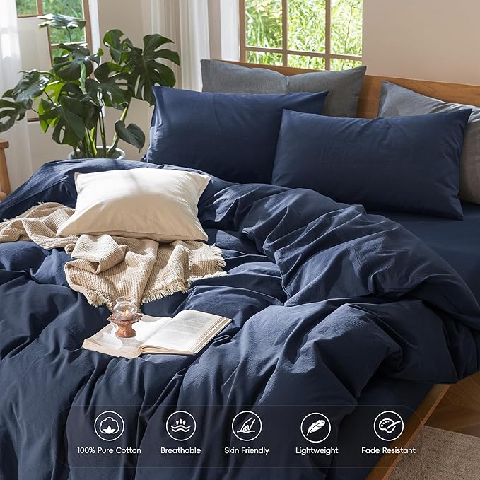 MooMee Bedding Duvet Cover Set 100% Washed Cotton Linen Like Textured - Image 4