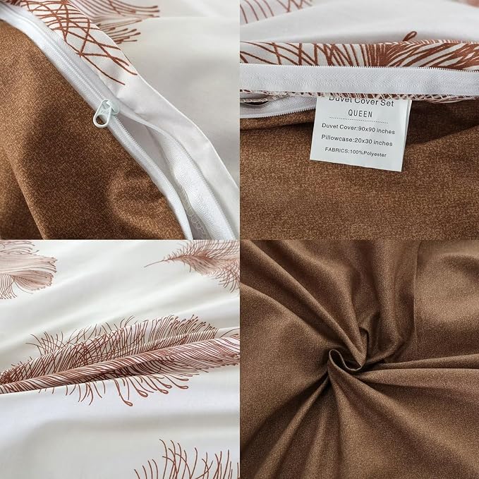 OAITE Duvet Cover Twin Size, Reversible Leaf Brown Duvet Cover Set - Image 5
