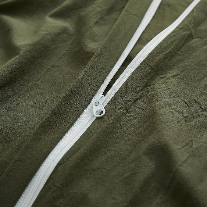LOVQUE Olive Green Cotton Duvet Cover King Size, Linen Like Natural Bedding Set - Image 4