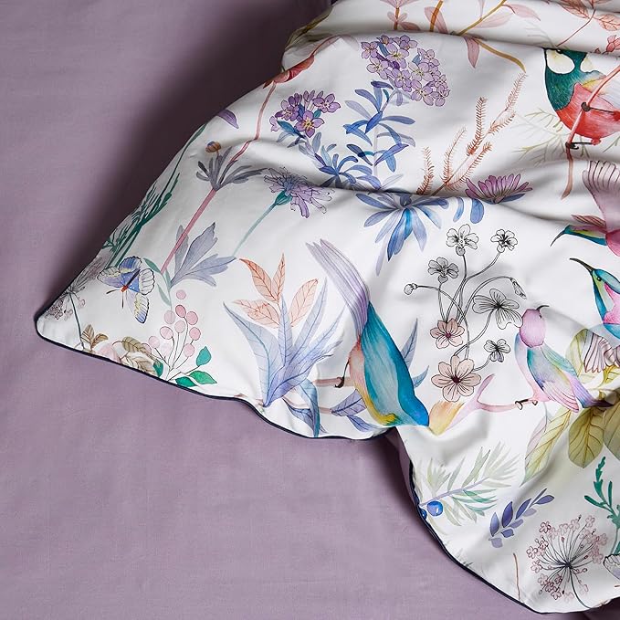mixinni King Size Duvet Cover Purple Flowers Bird Bedding Sets Shabby Chic Boho - Image 4