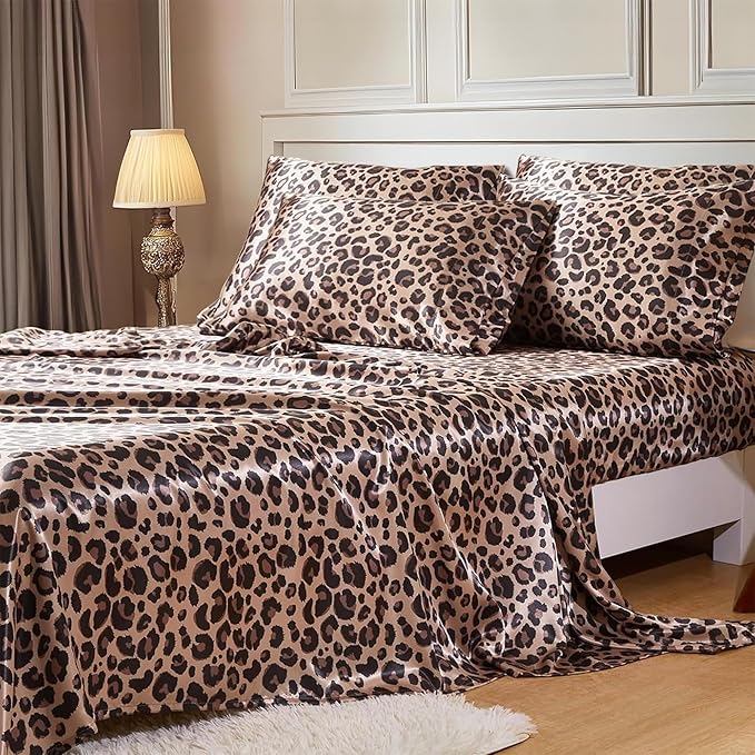 MR&HM Satin Bed Sheets with Elastic Corner Straps, Queen Size Sheets Set by MRHM