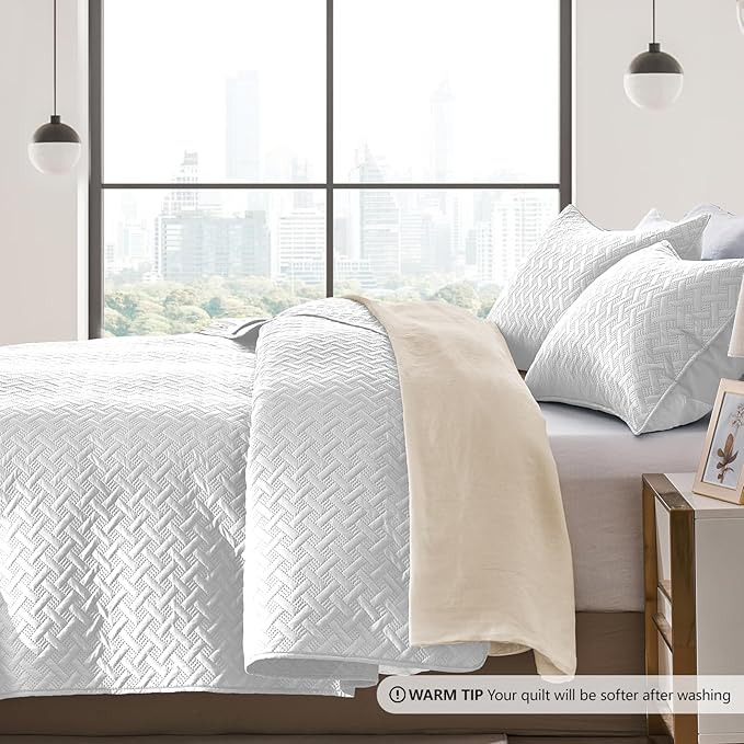 FLYMME Queen Quilt Bedding Set White Lightweight Bedspreads Full Size, Modern - Image 4