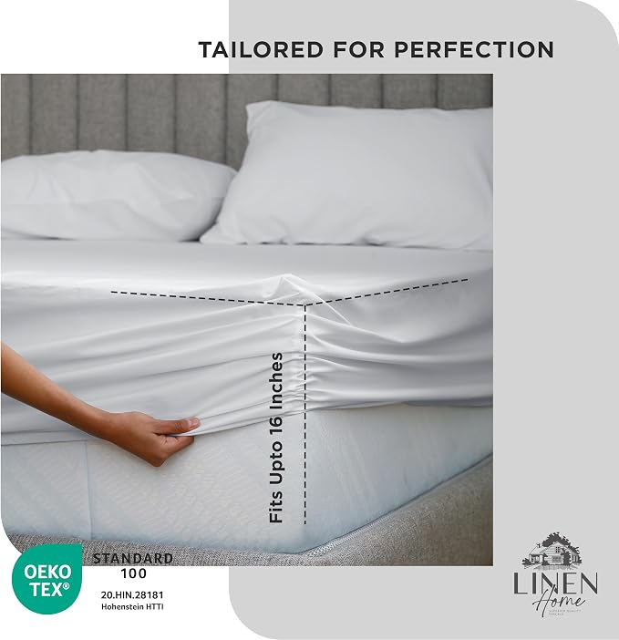 Linen Home 100% Cotton Percale Weave Fitted Sheet, King Size, Dove Grey - Image 3