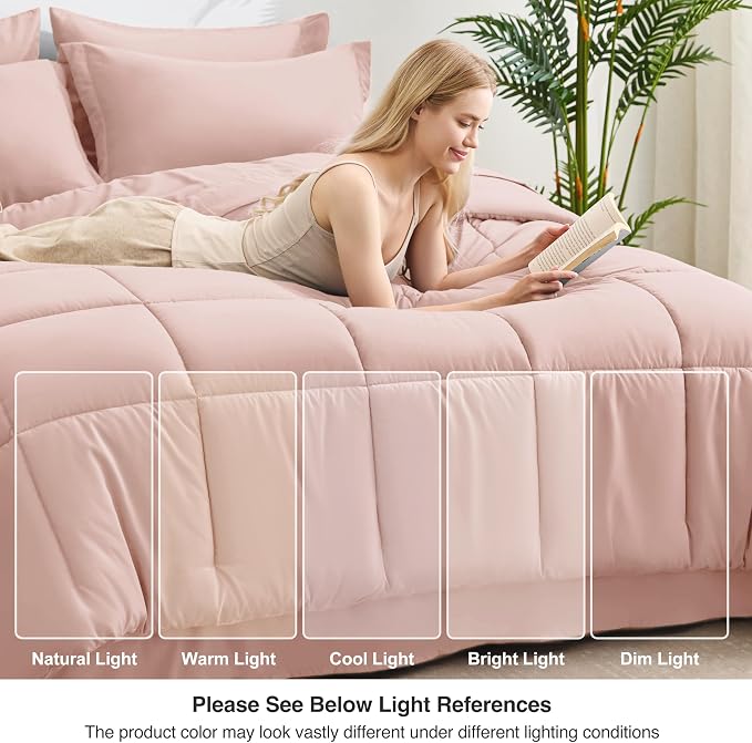 Love's cabin King Size Comforter Set Blush Pink, 7 Pieces King Bed in a Bag - Image 7