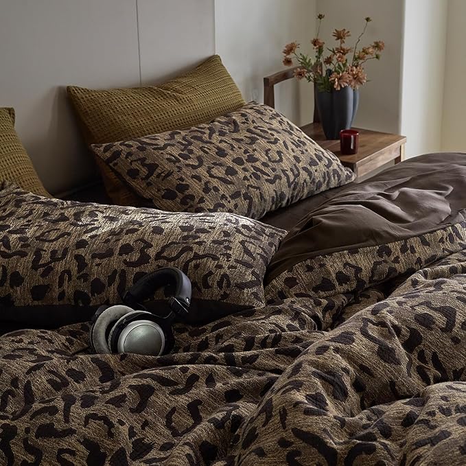 mixinni Leopard Duvet Cover Twin XL Size Yarn-Dyed Leopard Print Jacquard - Image 2