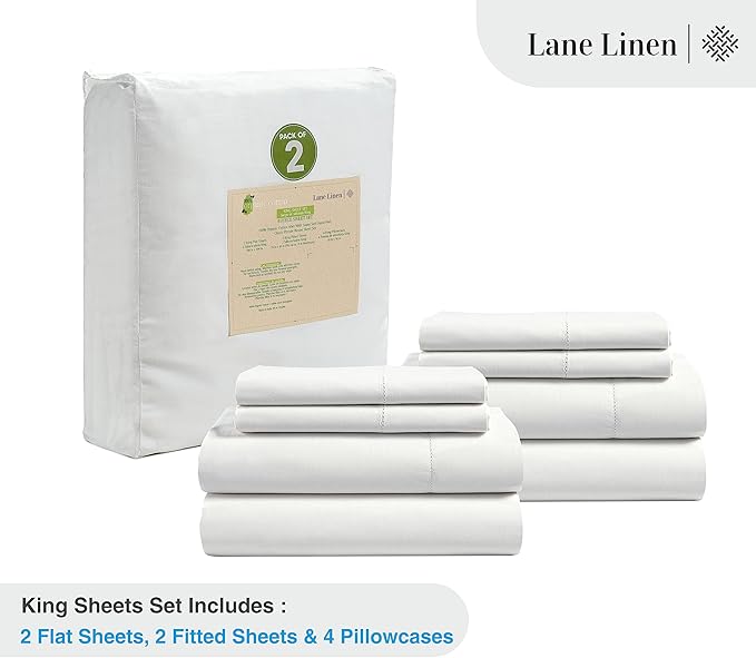 LANE LINEN 100% Organic Cotton King Sheet Set, Breathable Bedding Sheet & - Image 2