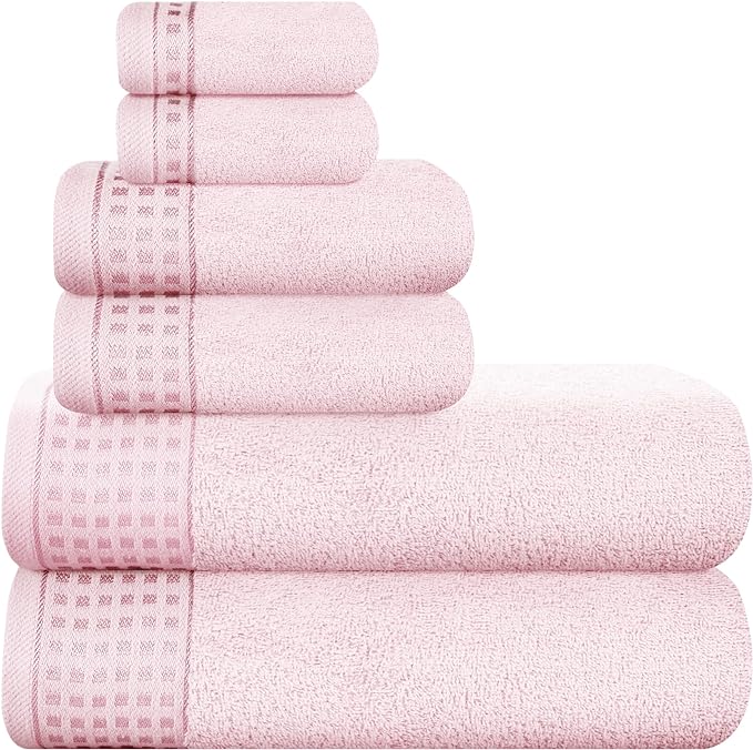 GLAMBURG 100% Cotton Ultra Soft 6 Pack Towel Set, Contains 2 Bath Towels 28x55 by GLAMBURG