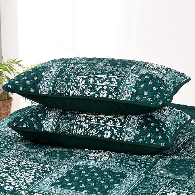 Cottolester King Quilt Set 3 Pieces, Emerald Green Patchwork Quilt Set - Image 7