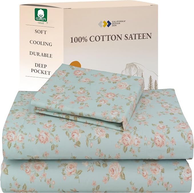 California Design Den Rose Sheet Set Twin, 100% Cotton 12" Pocket Twin Sheets & by CaliforniaDesignDen