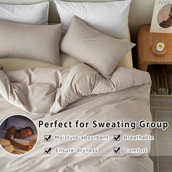 TOCOMOA Duvet Cover Set 100% Washed Cotton Linen Feel Soft Comfy Breathable 3 - Image 4