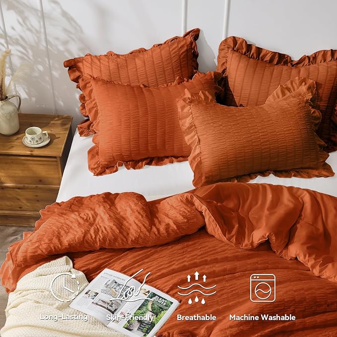 JOLLYVOGUE King Comforter Set, 3 Pieces Seersucker Comforters King Size - Image 3