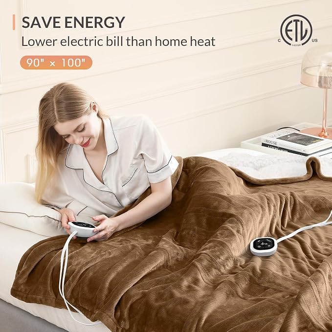 HOMLYNS LuxeHeat Heated Blanket Electric Blanket King Size, Soft Flannel Sherpa - Image 6