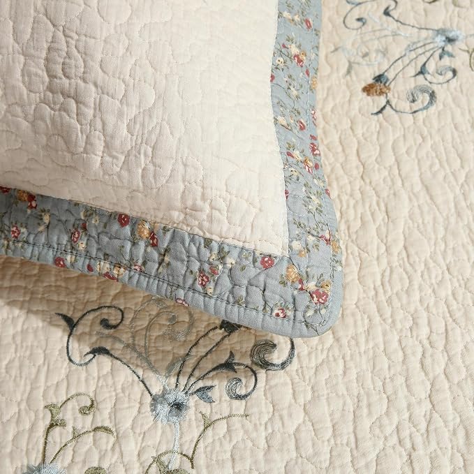 Quilt Set Floral Leaves 3D Embroidery Pattern 3 PCS Cotton Reversible Quilted - Image 7