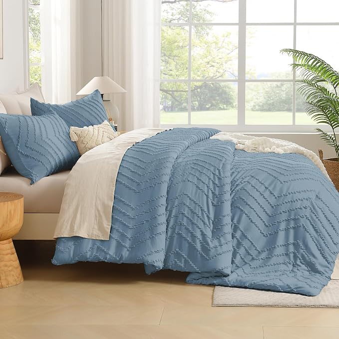 Andency Greyish Blue California King Comforter Set, Boho Cal King Soft Warm - Image 7