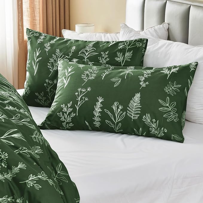 MUXHOMO Duvet Cover Queen Size, Reversible Floral Dark Green Duvet Cover Set - Image 7