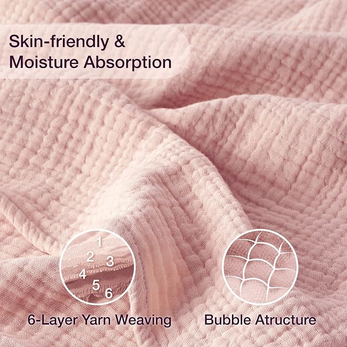 100% Cotton Muslin Blanket Twin 66" x 90", 6 Layers Breathable and Lightweight - Image 3