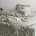 MKXI Sage Green Gingham Duvet Cover Twin XL, 3-Piece Ruffled Bedding Set by MKXI