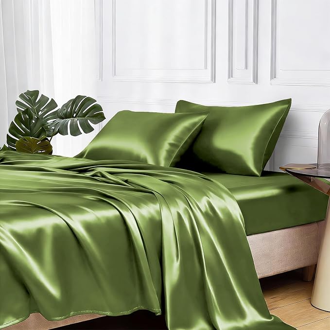 MR&HM Satin Bed Sheets, Full Size Sheets Set by MRHM