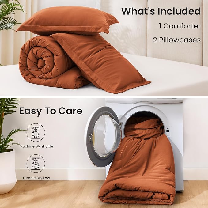 Love's cabin Terracotta Queen Comforter Set, 3-Piece Prewashed Bed Set - Image 8