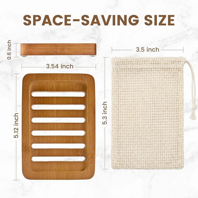 2PCS Self Draining Soap Holders, Rustic Slotted Bamboo Dish Tray, Easy Cleaning - Image 2