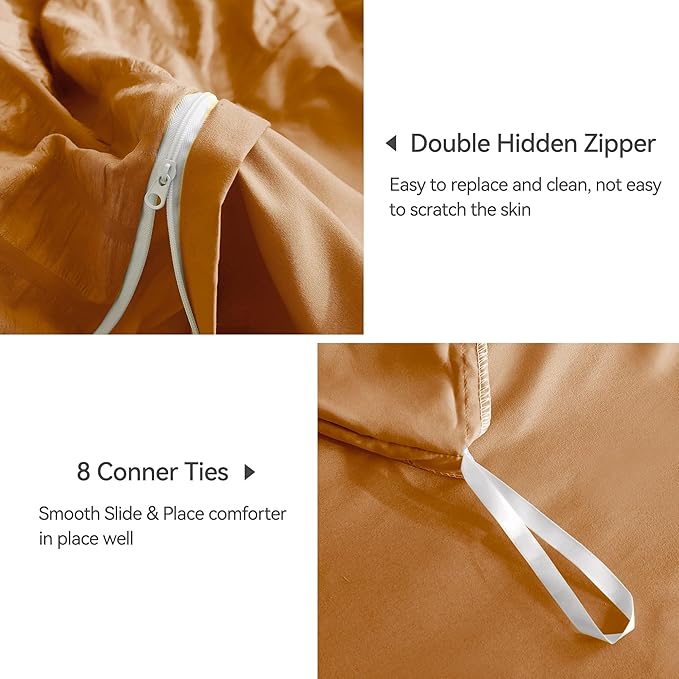 JELLYMONI Burnt Orange Duvet Cover King Size, Soft Breathable Seersucker Duvet - Image 5