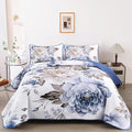 WONGS BEDDING Floral Quilt Set Blue California King Size 3 Pieces Elegant by WONGSBEDDING
