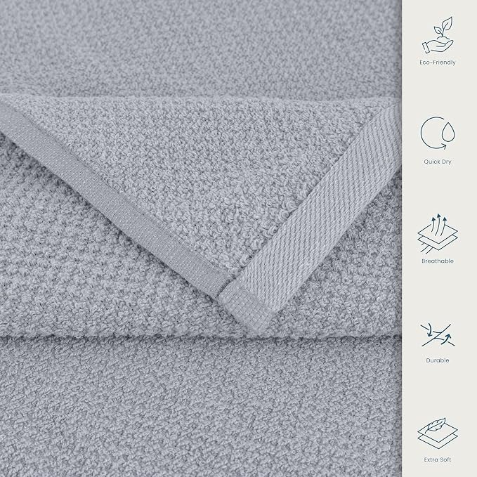CASA COPENHAGEN EcoPop 4Pcs 100% Cotton Large Designer Towels Gift Set- Grey - Image 4
