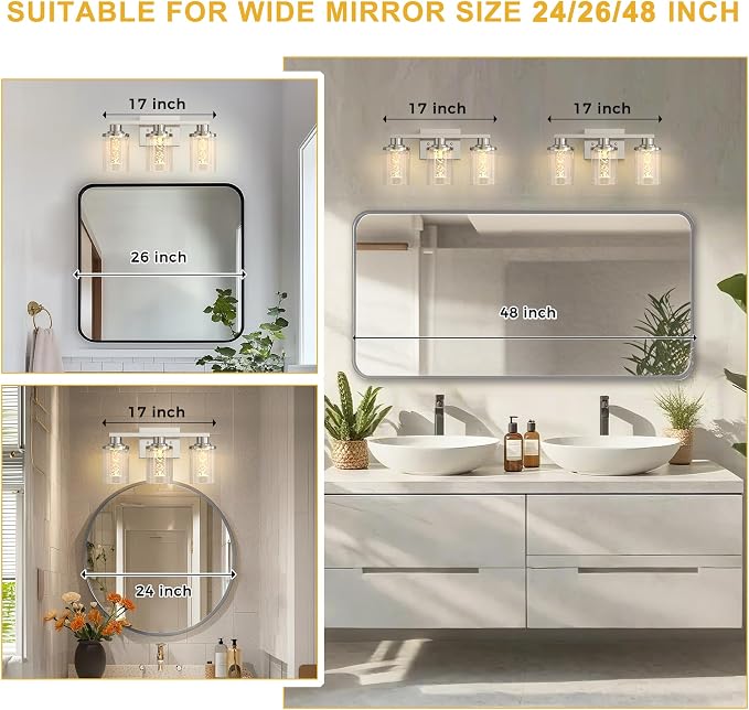 L LOHAS LED 3-Light Brushed Nickel Bathroom Light Fixtures, Crystal LED - Image 3