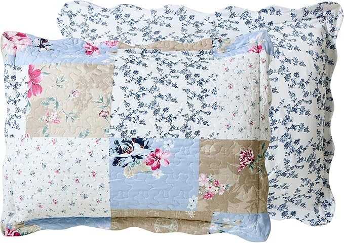 Brilliant Sunshine Pink and Blue Roses Toile Quilt Set, 3-Piece Bedding Sets - Image 6