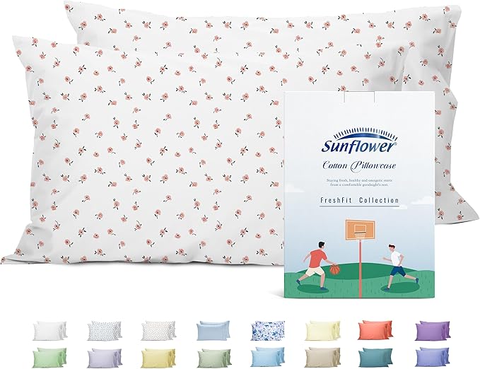 Sunflower King Pillowcases Set of 2, 100% Cotton King Size Pillow Cases 2 by SunflowerHometexUS