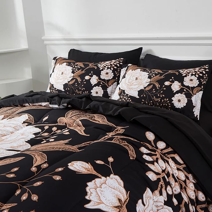 Yogeneg 5 Piece Bed in a Bag Twin Size Comforter Set Botanical Floral Bedding - Image 2