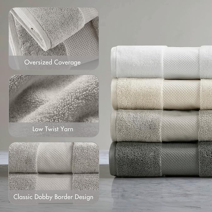 Madison Park Turkish Bath Towel Set 100% Cotton Bath Towel 600GSM Oversized - Image 4