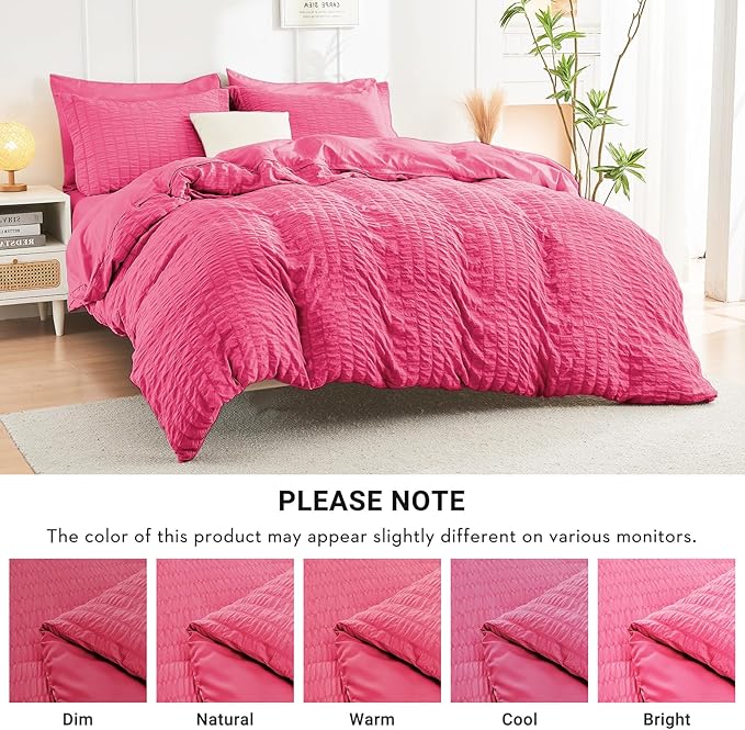 HYMOKEGE Hot Pink Full Size Comforter Sets Seersucker 7 Pieces, All Season - Image 5