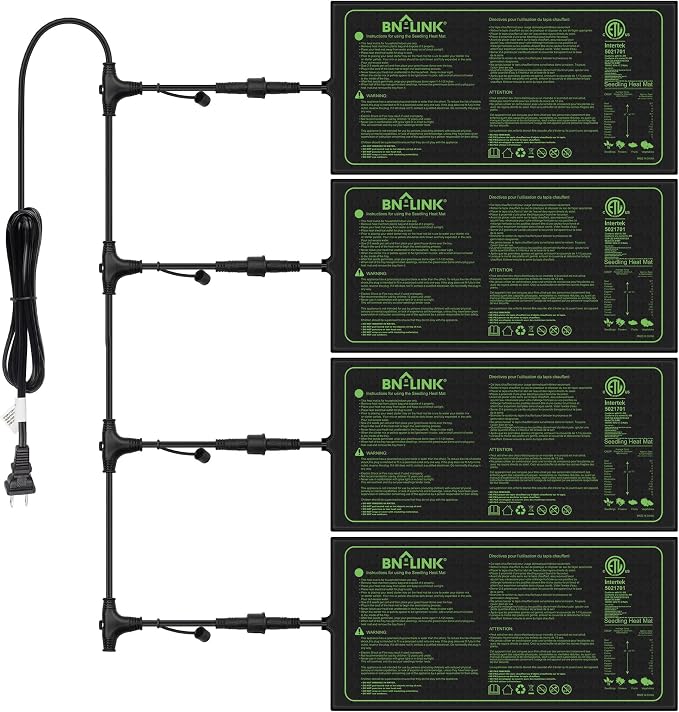 BN-LINK Seedling Heat Mat for Seed Starting 10" x 20.75", 4 Pack Daisy by BN-LINK