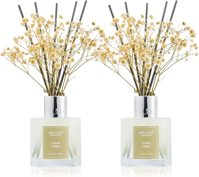 Airkeep Reed Diffuser 3.38 oz 2pk, Clean Linen Scented Reed Diffuser Set by Airkeep