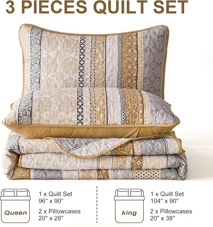 WONGS BEDDING Boho Quilt Set Queen Size, Lightweight Bedspread Coverlet Bedding - Image 8