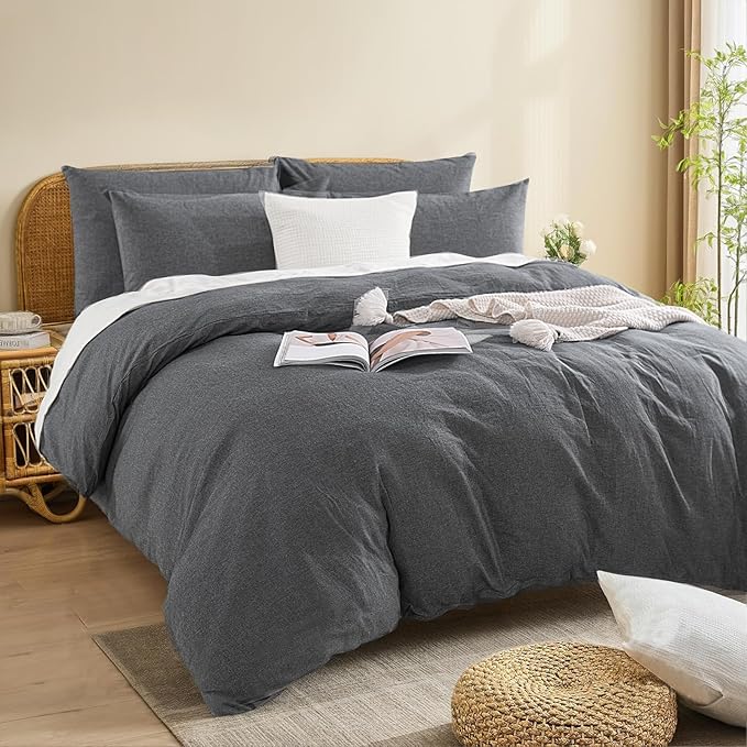 NEXHOME PRO Duvet Cover Twin 100% Washed Cotton, Heathered Black Breathable - Image 3