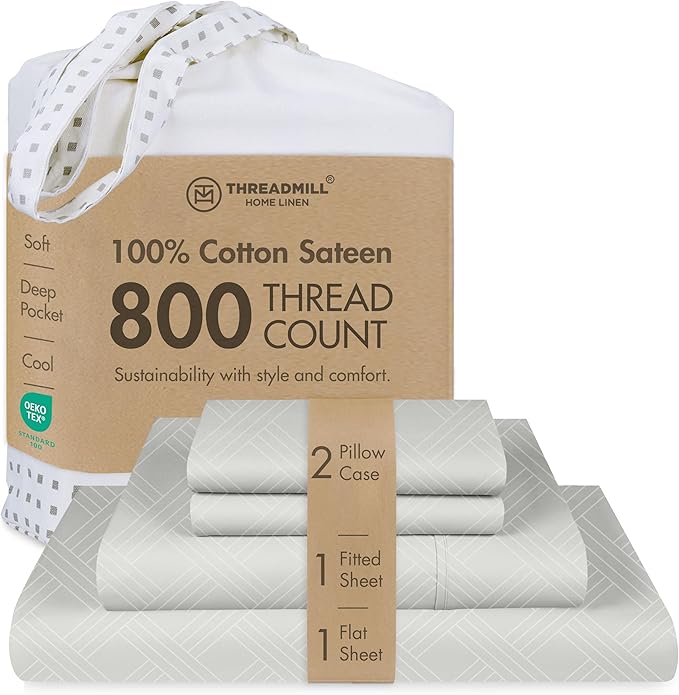 Threadmill California King Size Sheets | 800 Thread Count Jacquard Celine Light by ThreadmillHomeLinen